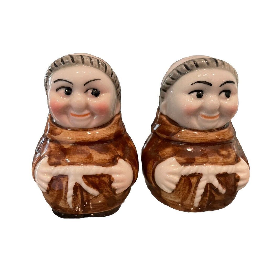 Monk Glazed Ceramic Set of Salt and Pepper‎ Shakers 3"